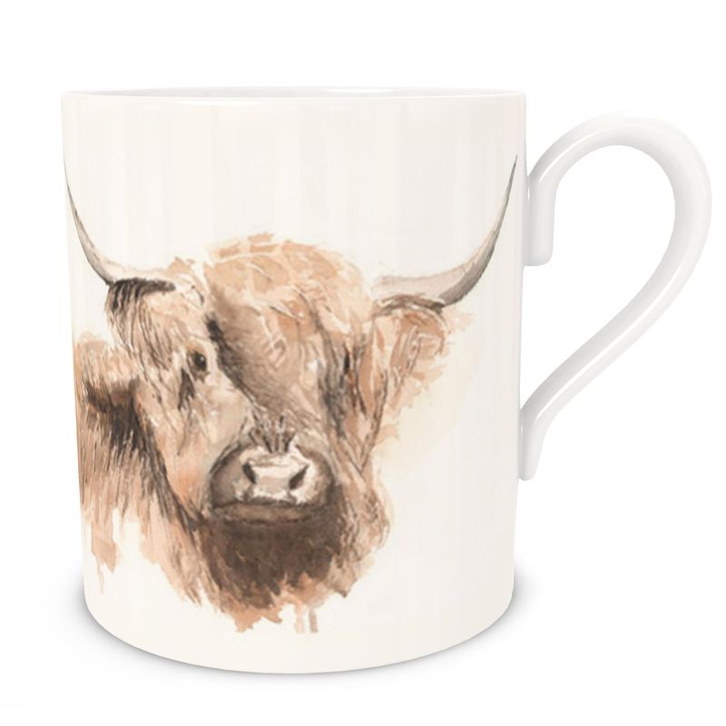 Set of Six Fine China Mugs - Large size: Highland Cow