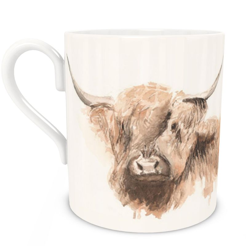 Set of Six Fine China Mugs - Large size: Highland Cow